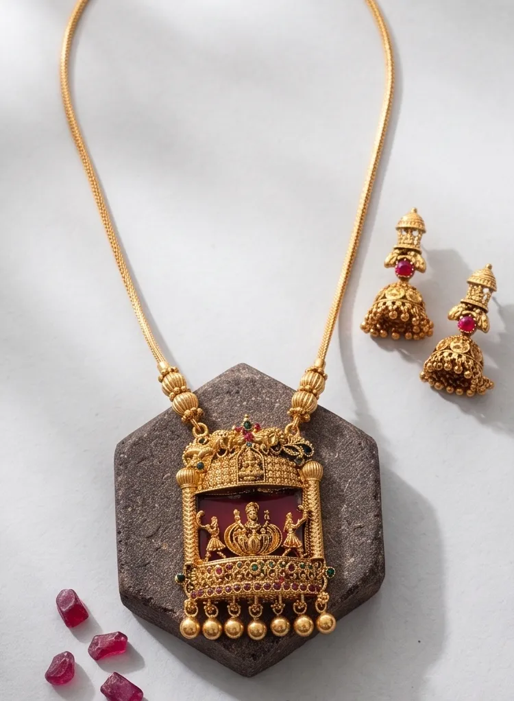 Heritage Palanquin Temple Red Long Haram Set